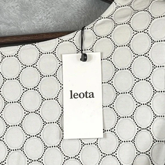 Leota Womens L Dot Luxe Jacquard Fit Flare Dress Ivory Black Scoop Back NWT